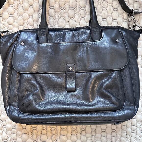 Levenger Convertible Black Leather Briefcase Tote Handbag - Picture 3 of 11